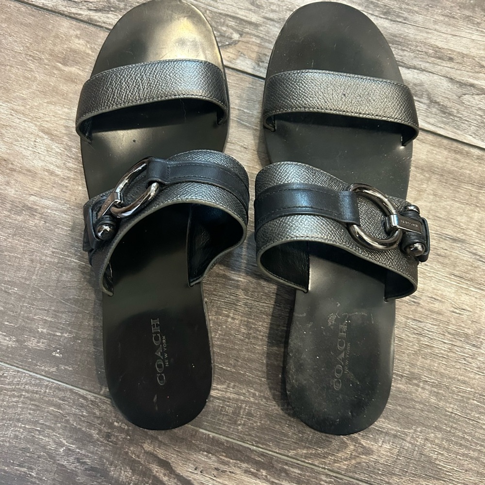 Coach Black Leather Slide‎ Sandals